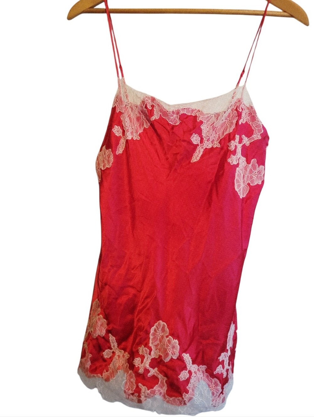 Victoria's Secret Y2K Red Satin & Floral Lace Slip Dress - Size L